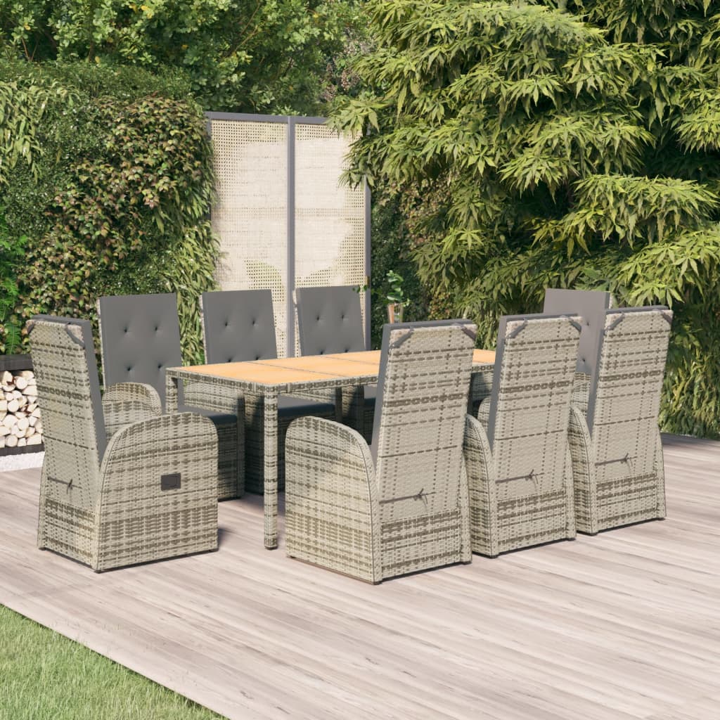 3 Piece Garden Dining Set Grey Poly Rattan&Solid Wood Acacia