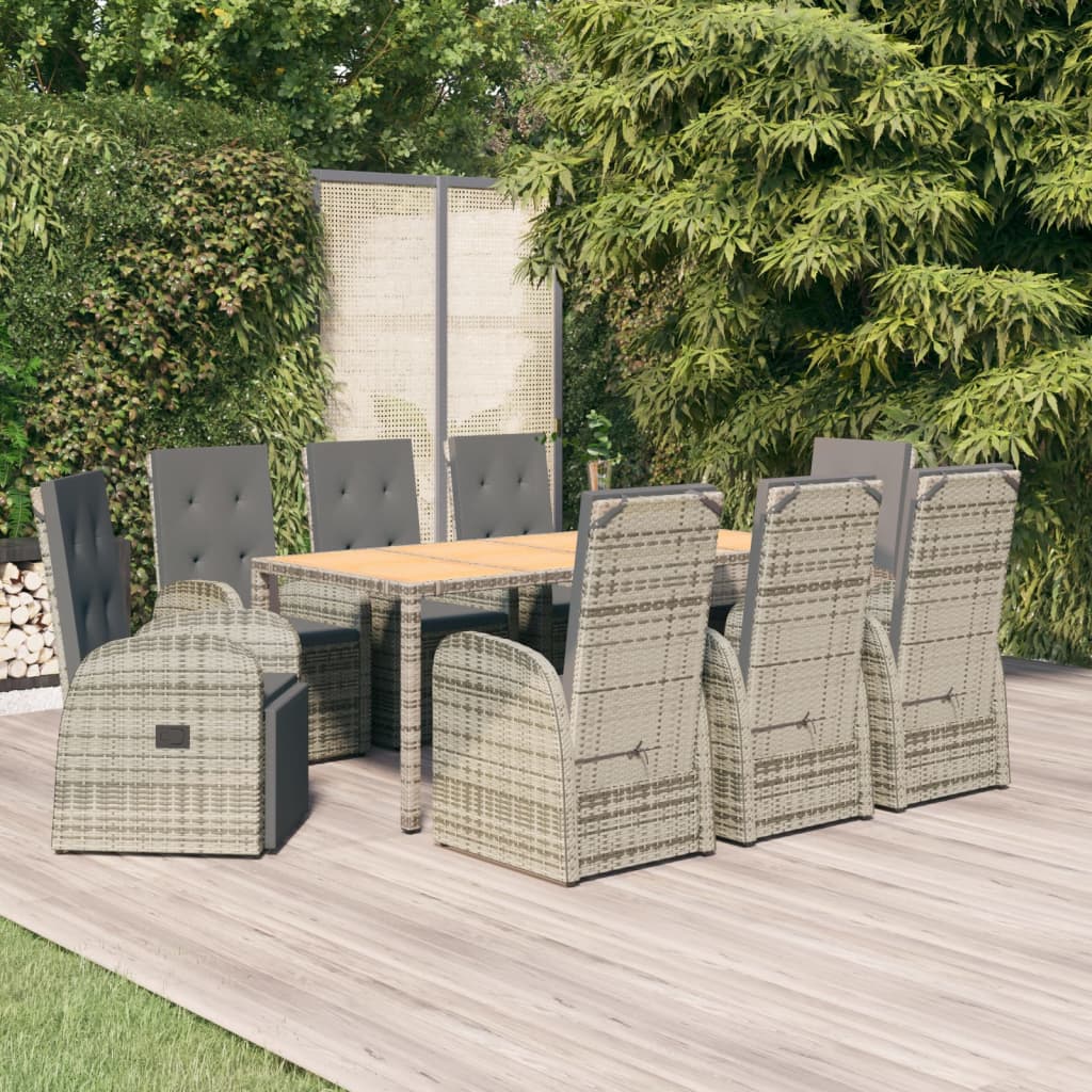 3 Piece Garden Dining Set Grey Poly Rattan&Solid Wood Acacia