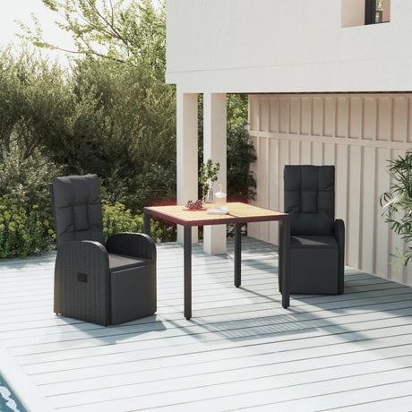 5 Piece Garden Dining Set Black Poly Rattan&Solid Wood Acacia