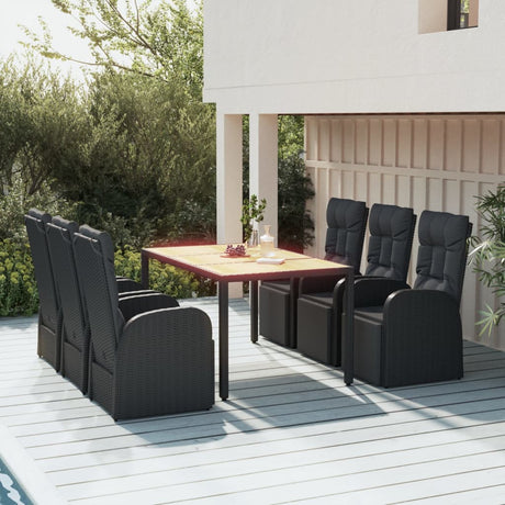 5 Piece Garden Dining Set Black Poly Rattan&Solid Wood Acacia