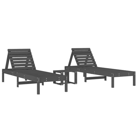 Sun Loungers 2 Pcs With Table Grey Solid Wood Pine