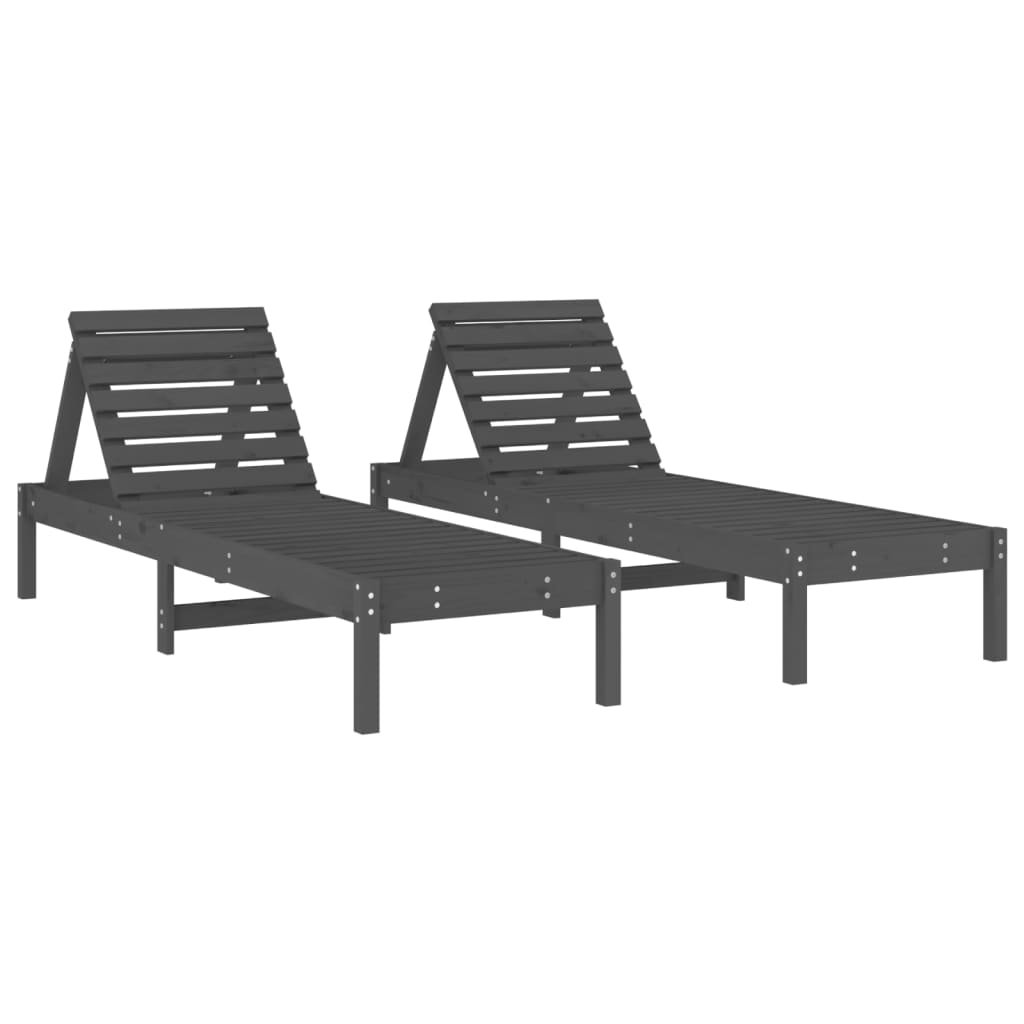Sun Loungers 2 Pcs With Table Grey Solid Wood Pine
