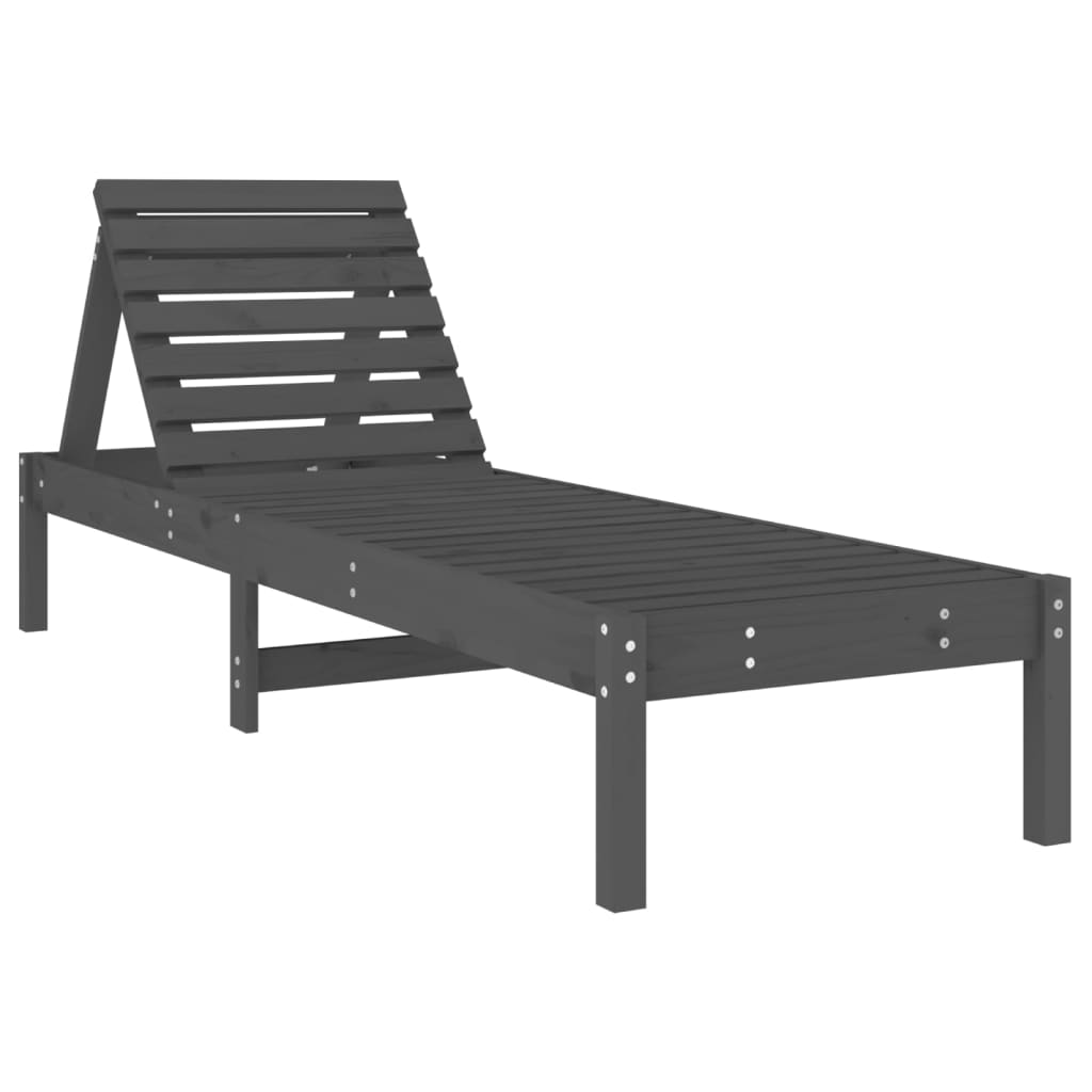 Sun Loungers 2 Pcs With Table Grey Solid Wood Pine