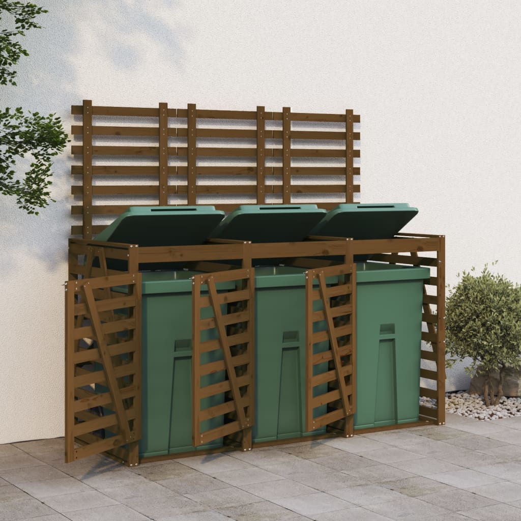 Triple Wheelie Bin Storage Solid Wood Douglas