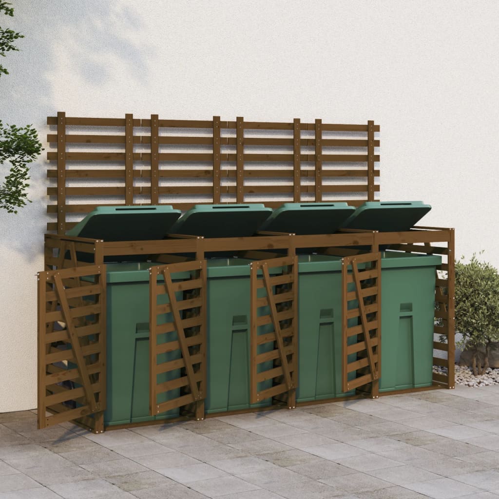 Quadruple Wheelie Bin Storage Solid Wood Pine