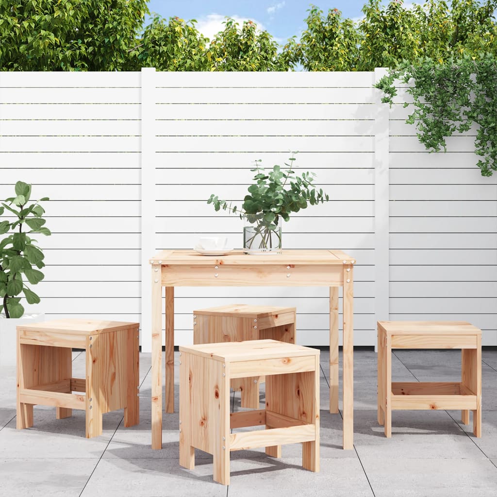 5 Piece Garden Dining Set White Solid Wood Pine