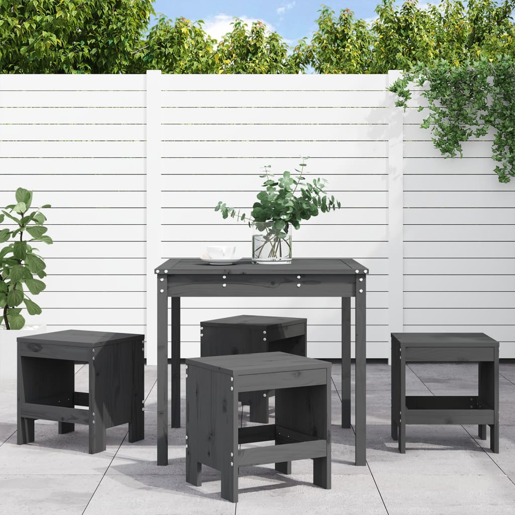 5 Piece Garden Dining Set White Solid Wood Pine