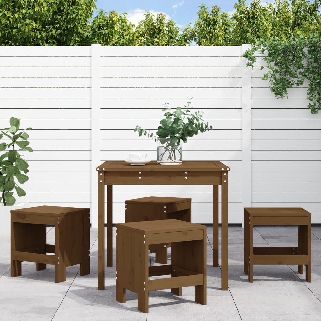 5 Piece Garden Dining Set White Solid Wood Pine