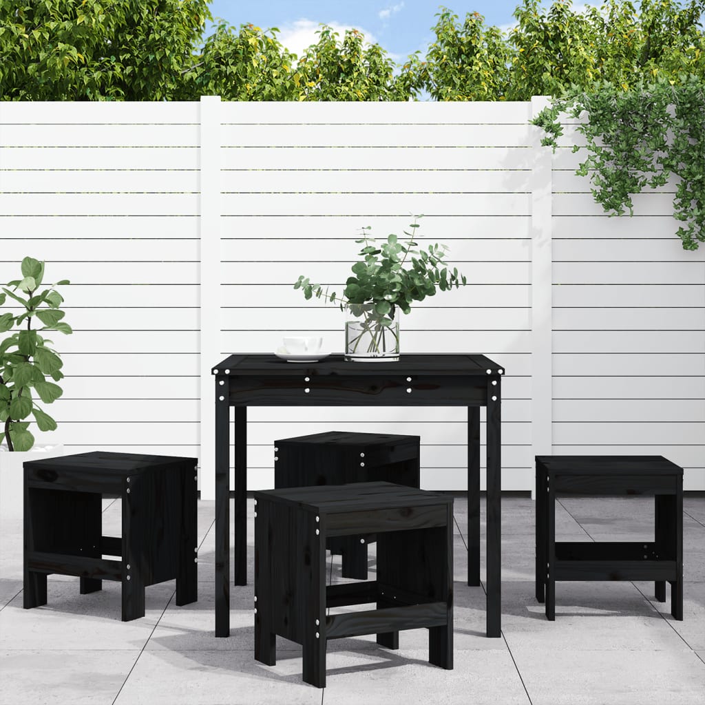 5 Piece Garden Dining Set White Solid Wood Pine