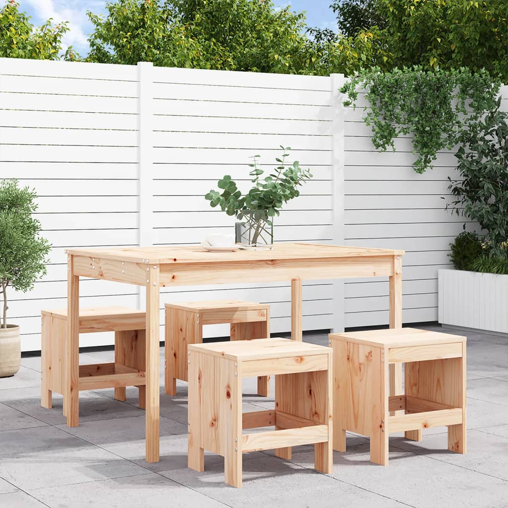 5 Piece Garden Dining Set Black Solid Wood Pine