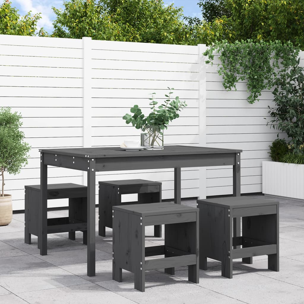 5 Piece Garden Dining Set Black Solid Wood Pine
