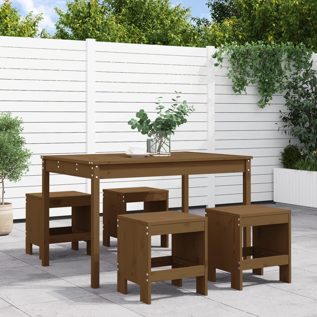 5 Piece Garden Dining Set Black Solid Wood Pine