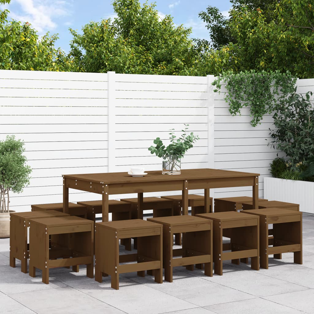13 Piece Garden Dining Set Black Solid Wood Pine