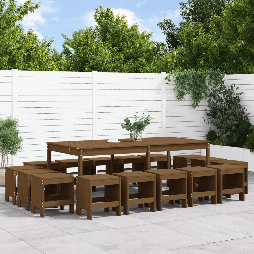 17 Piece Garden Dining Set Solid Wood Douglas