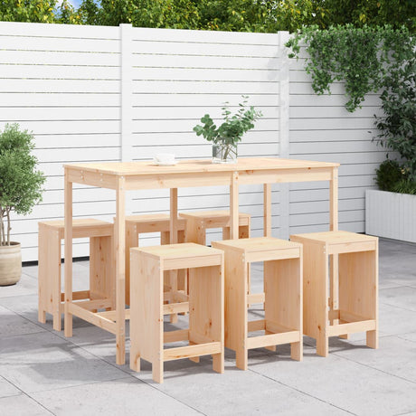 7 Piece Garden Bar Set White Solid Wood Pine