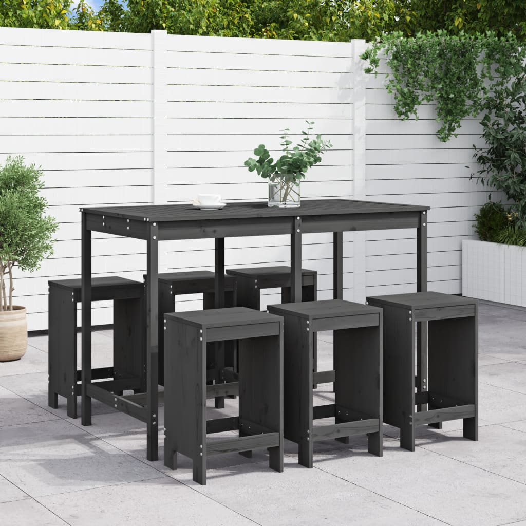 7 Piece Garden Bar Set White Solid Wood Pine
