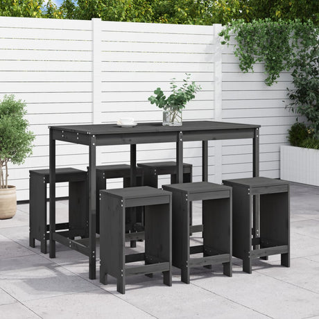 7 Piece Garden Bar Set White Solid Wood Pine