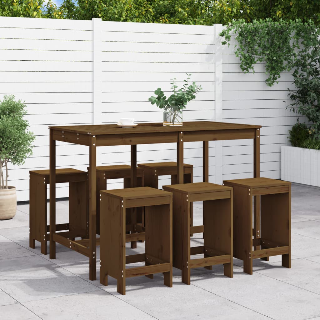7 Piece Garden Bar Set White Solid Wood Pine