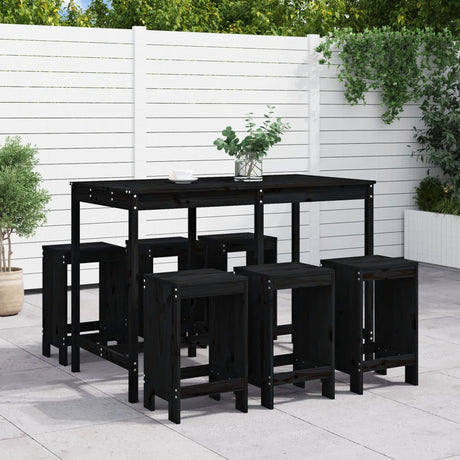 7 Piece Garden Bar Set White Solid Wood Pine