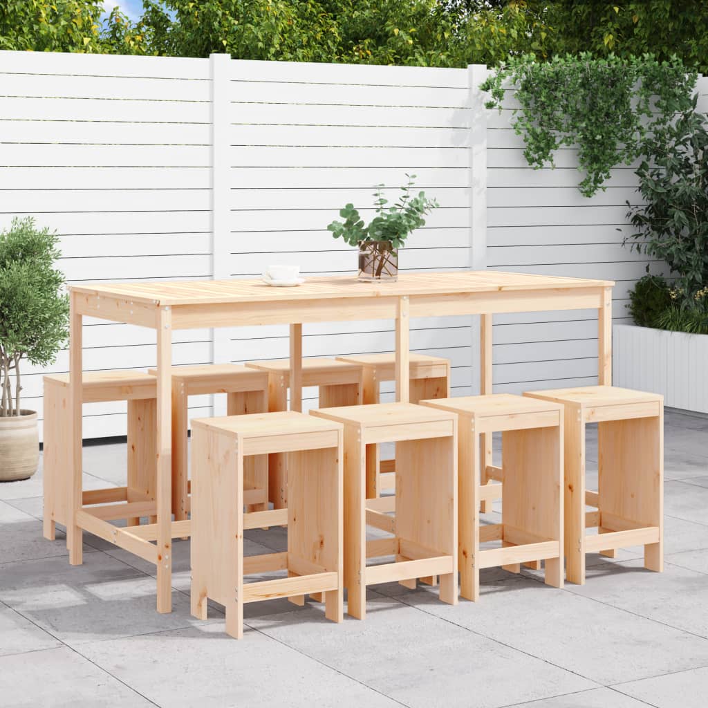 9 Piece Garden Bar Set Grey Solid Wood Pine