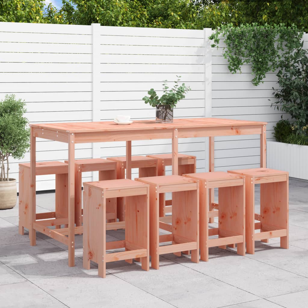 9 Piece Garden Bar Set Grey Solid Wood Pine