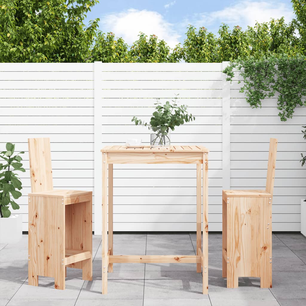 3 Piece Garden Bar Set Grey Solid Wood Pine