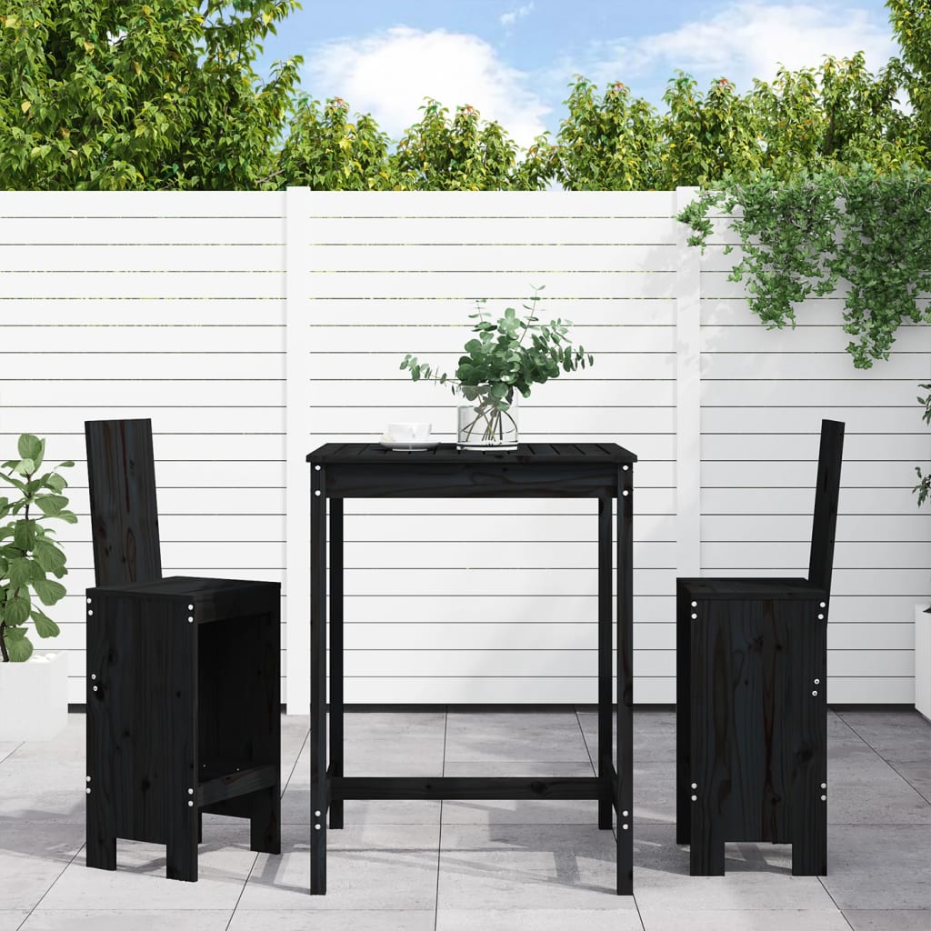 3 Piece Garden Bar Set Grey Solid Wood Pine