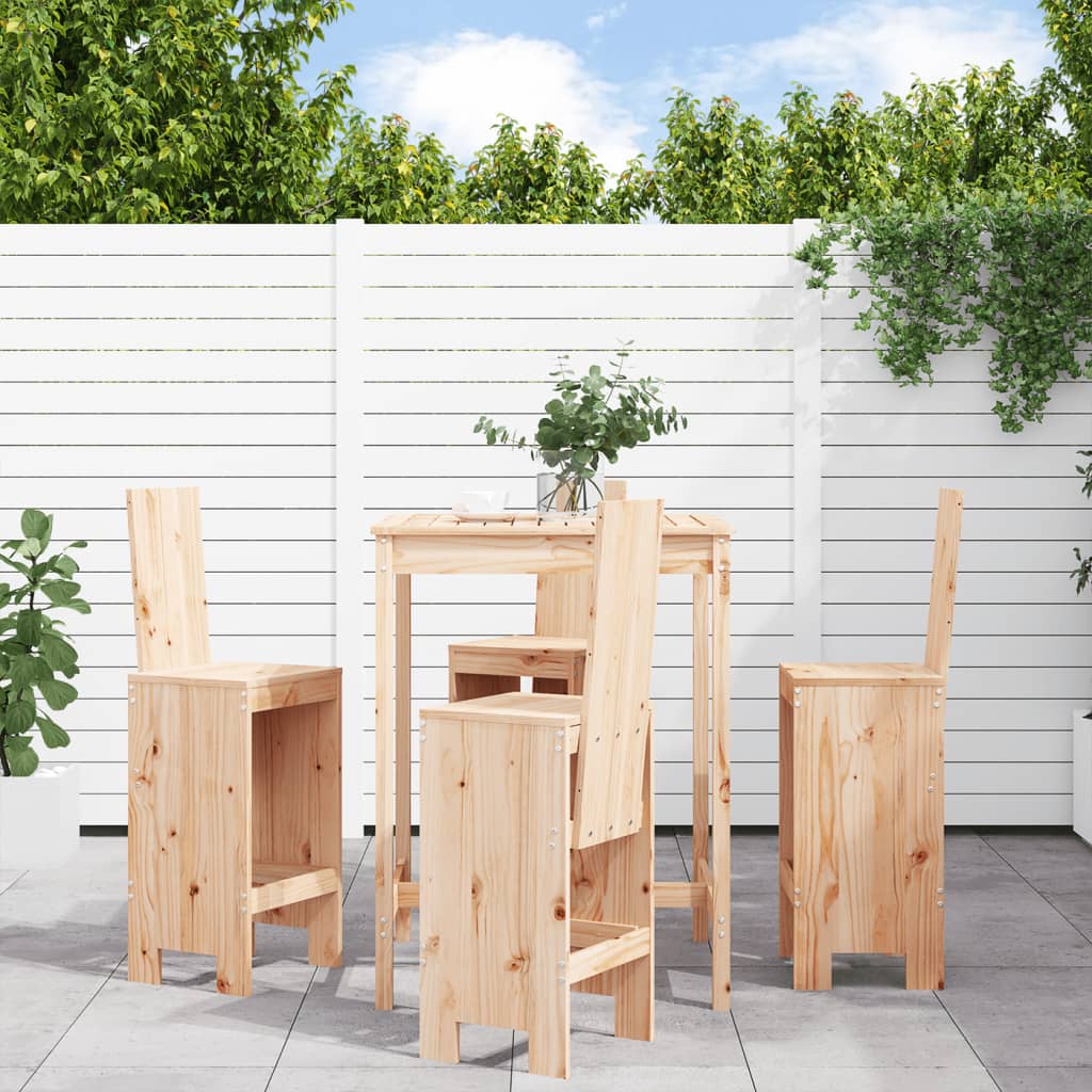 5 Piece Garden Bar Set Grey Solid Wood Pine