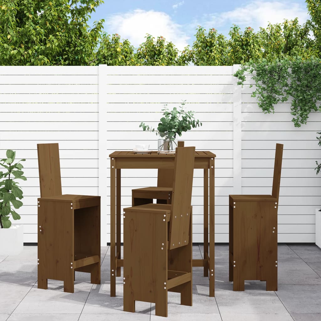 5 Piece Garden Bar Set Grey Solid Wood Pine
