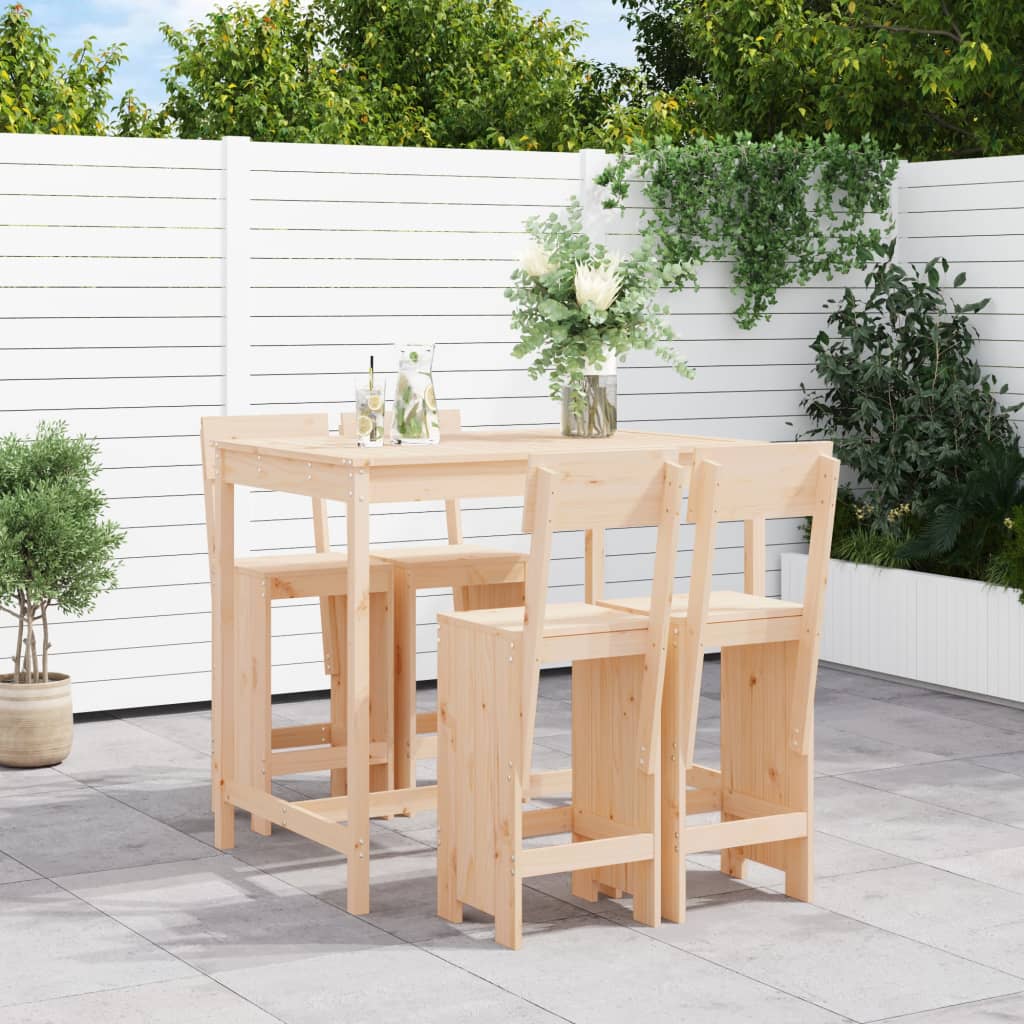 5 Piece Garden Bar Set Black Solid Wood Pine