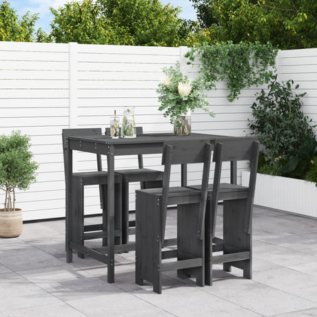 5 Piece Garden Bar Set Black Solid Wood Pine