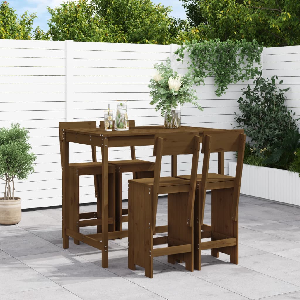 5 Piece Garden Bar Set Black Solid Wood Pine