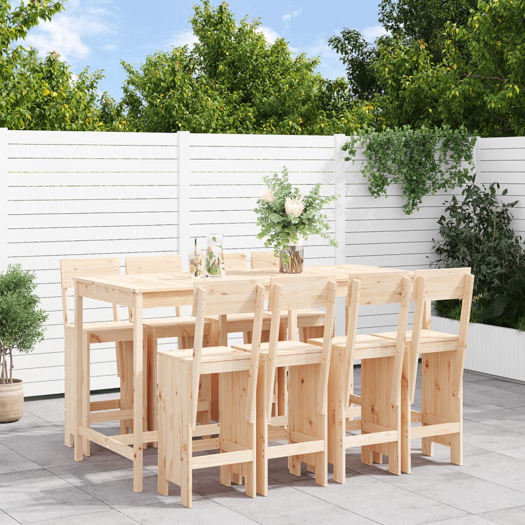 9 Piece Garden Bar Set Solid Wood Pine