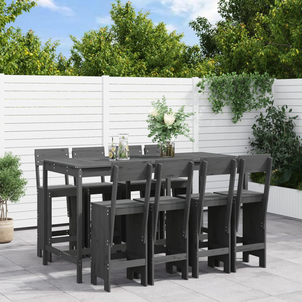 9 Piece Garden Bar Set Solid Wood Pine