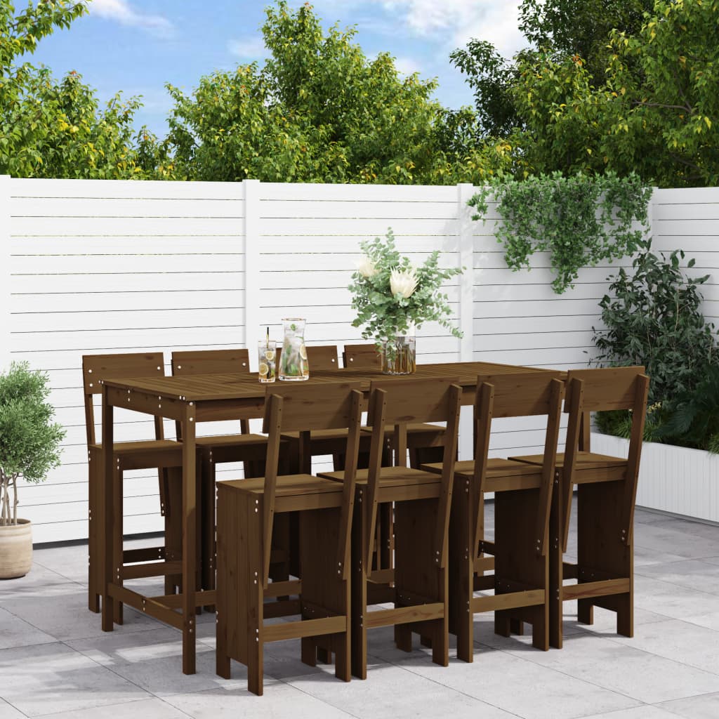 9 Piece Garden Bar Set Solid Wood Pine