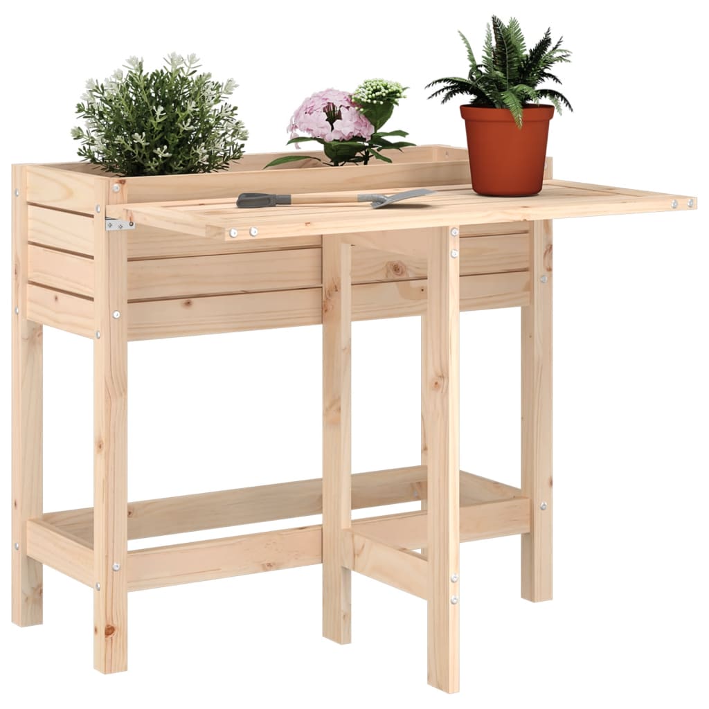 Garden Planter With Folding Tabletop White Solid Wood Pine