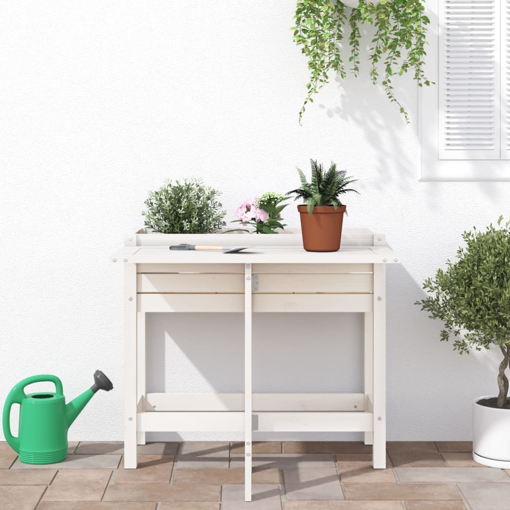 Garden Planter With Folding Tabletop White Solid Wood Pine