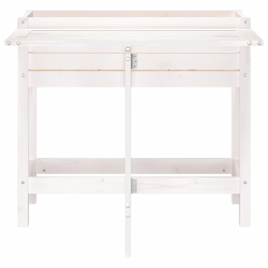 Garden Planter With Folding Tabletop White Solid Wood Pine