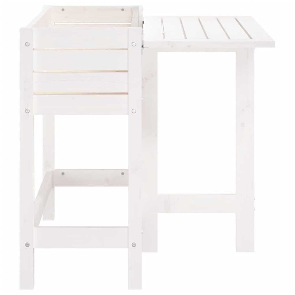 Garden Planter With Folding Tabletop White Solid Wood Pine