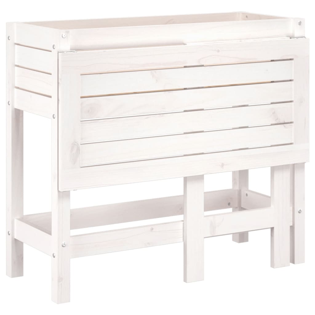 Garden Planter With Folding Tabletop White Solid Wood Pine
