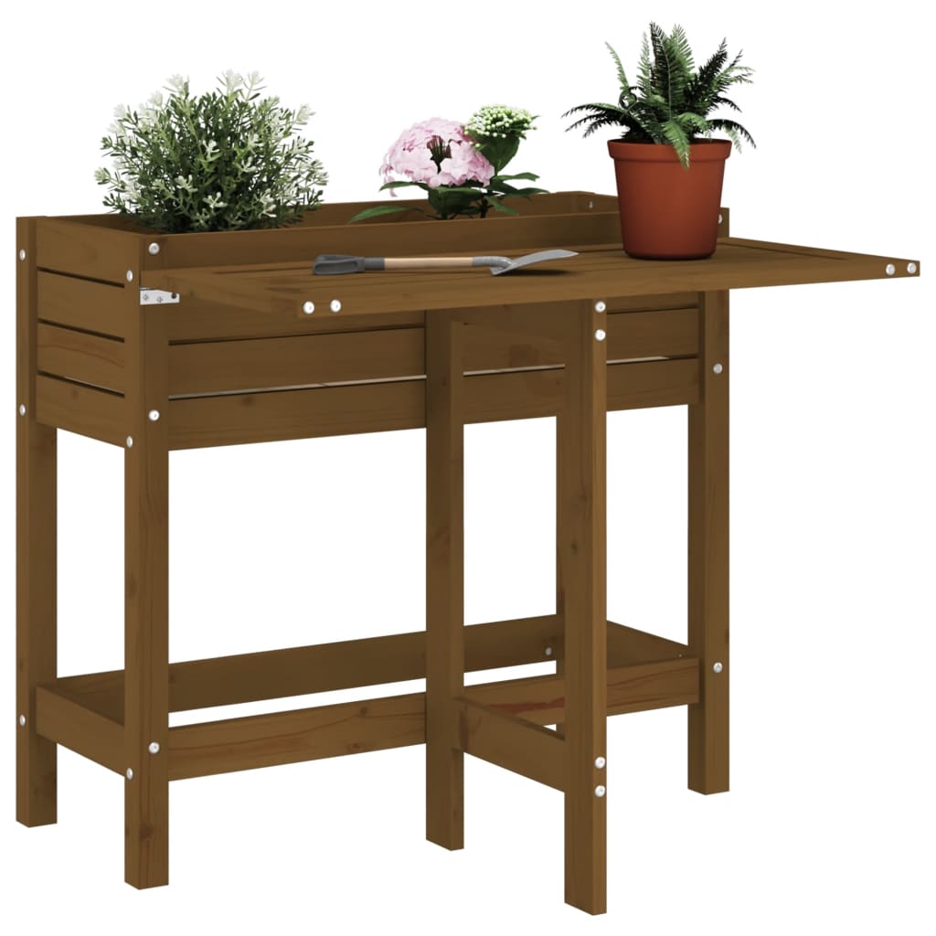 Garden Planter With Folding Tabletop White Solid Wood Pine