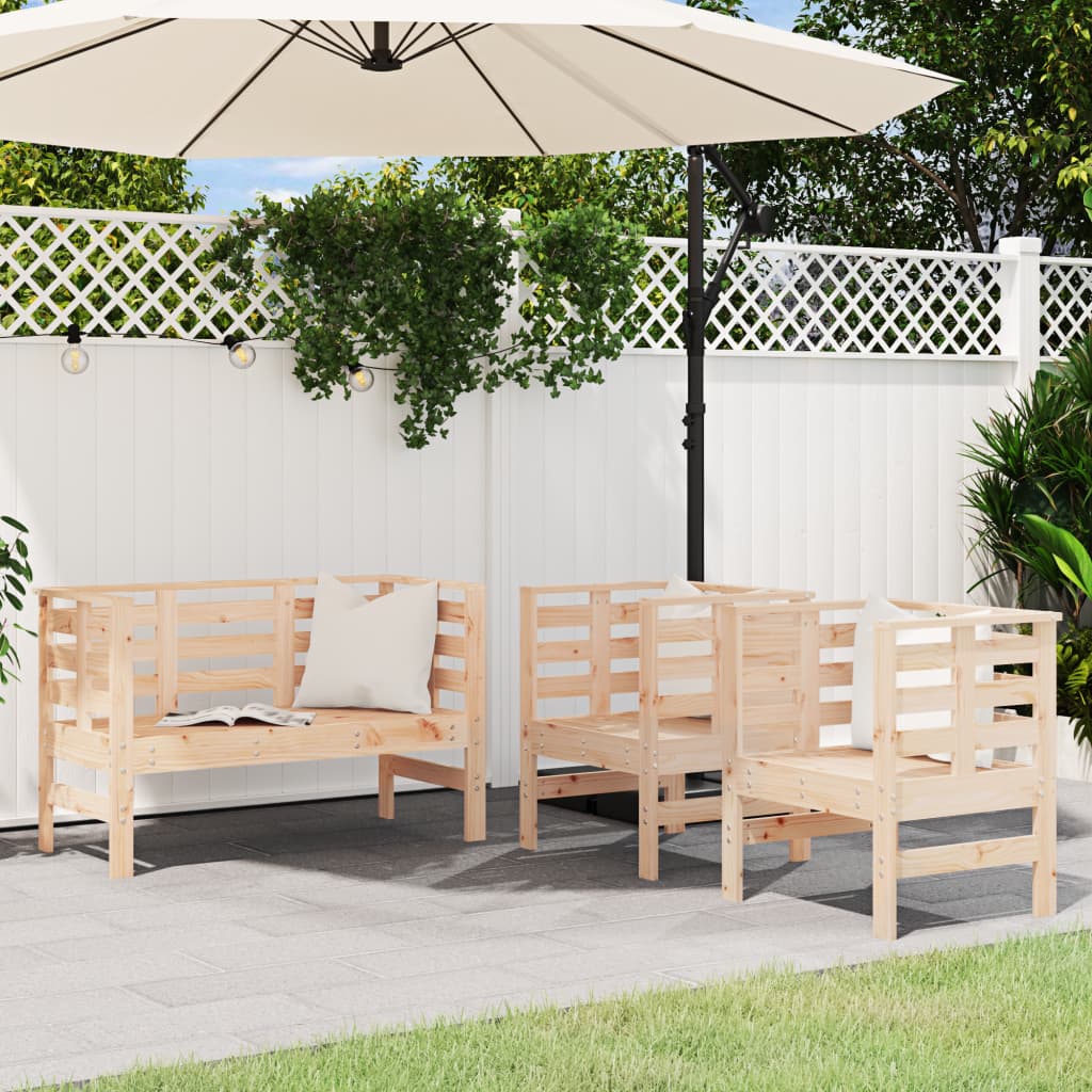3 Piece Garden Lounge Set White Solid Wood Pine