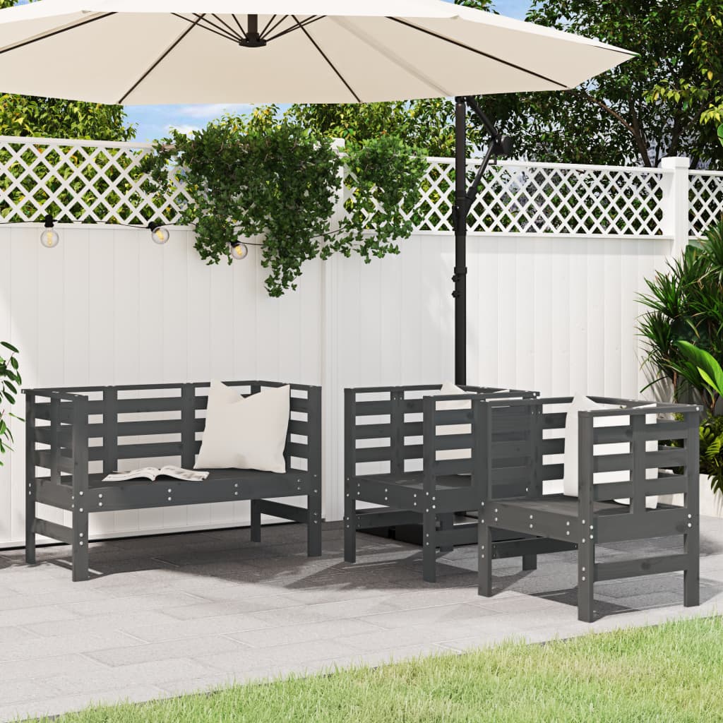 3 Piece Garden Lounge Set White Solid Wood Pine