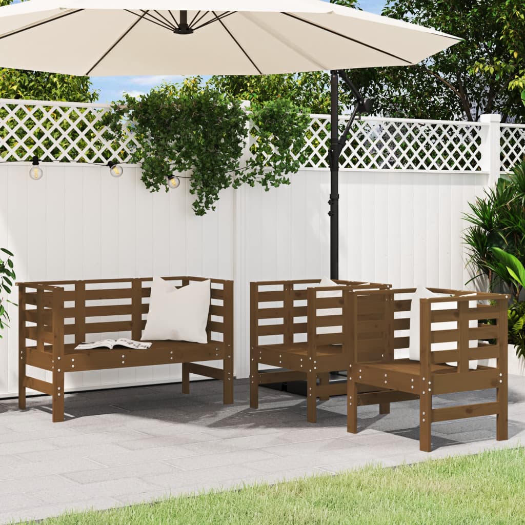 3 Piece Garden Lounge Set White Solid Wood Pine
