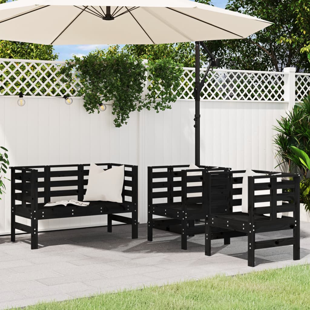 3 Piece Garden Lounge Set White Solid Wood Pine