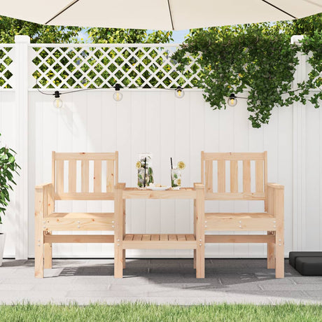 Garden Bench With Table 2-Seater Black Solid Wood Pine