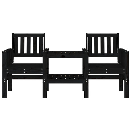 Garden Bench With Table 2-Seater Black Solid Wood Pine