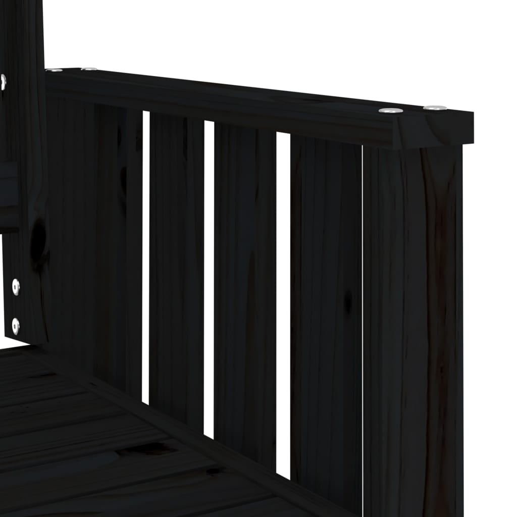 Garden Bench With Table 2-Seater Black Solid Wood Pine