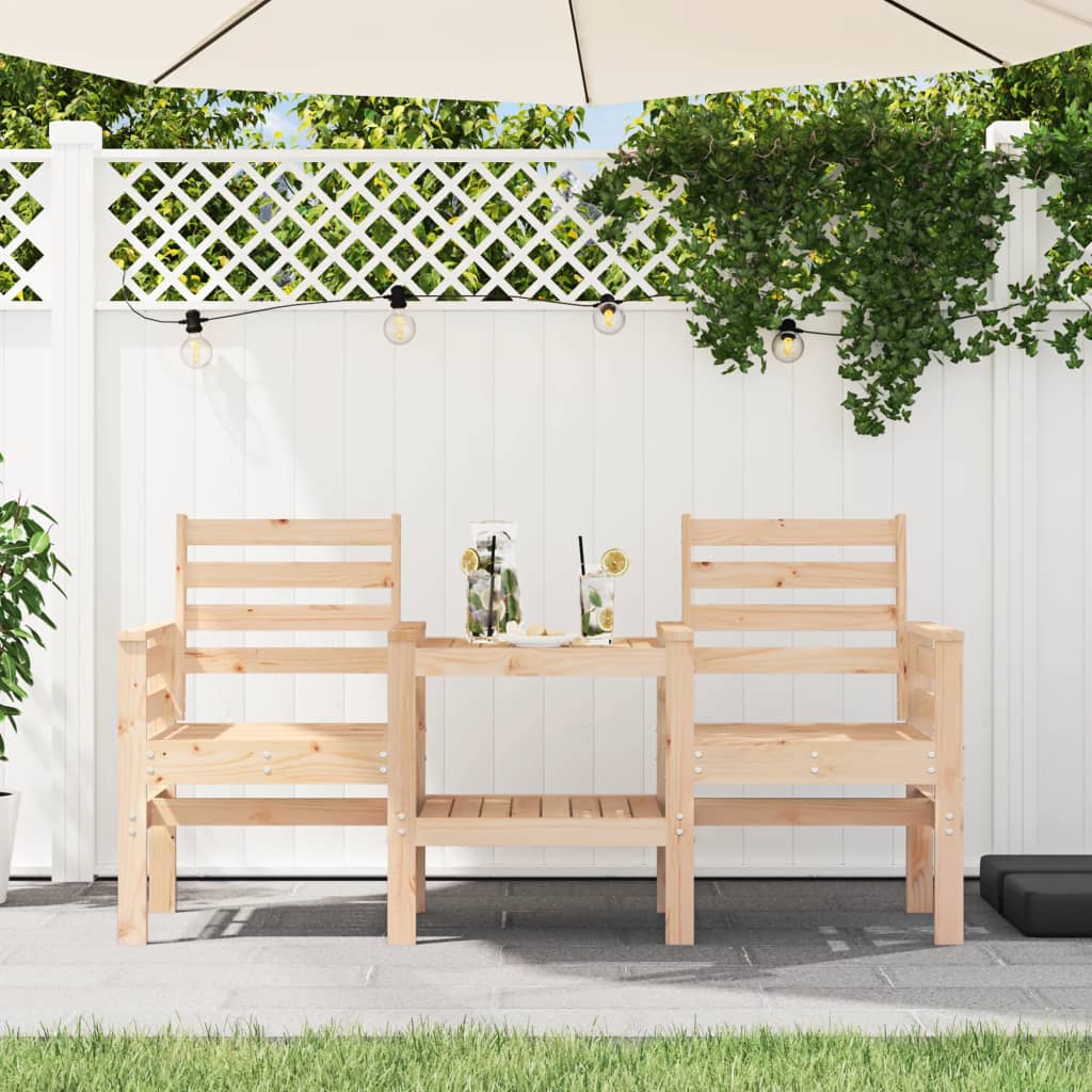 Garden Bench With Table 2-Seater White Solid Wood Pine