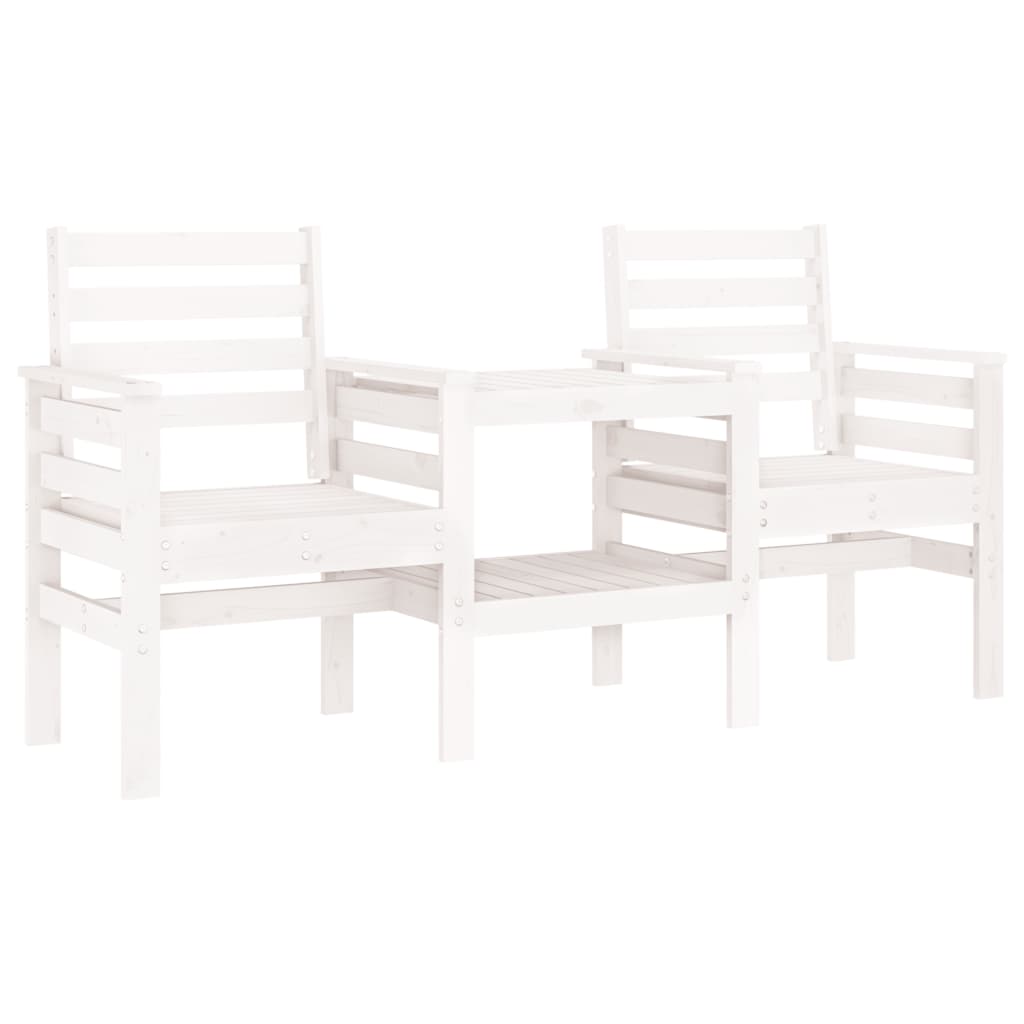 Garden Bench With Table 2-Seater White Solid Wood Pine